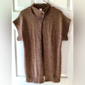 Bobbie Brooks 2 Tone Mocha Brown Cap Sleeve 2 Bttn Collared Cardigan Sweater L
